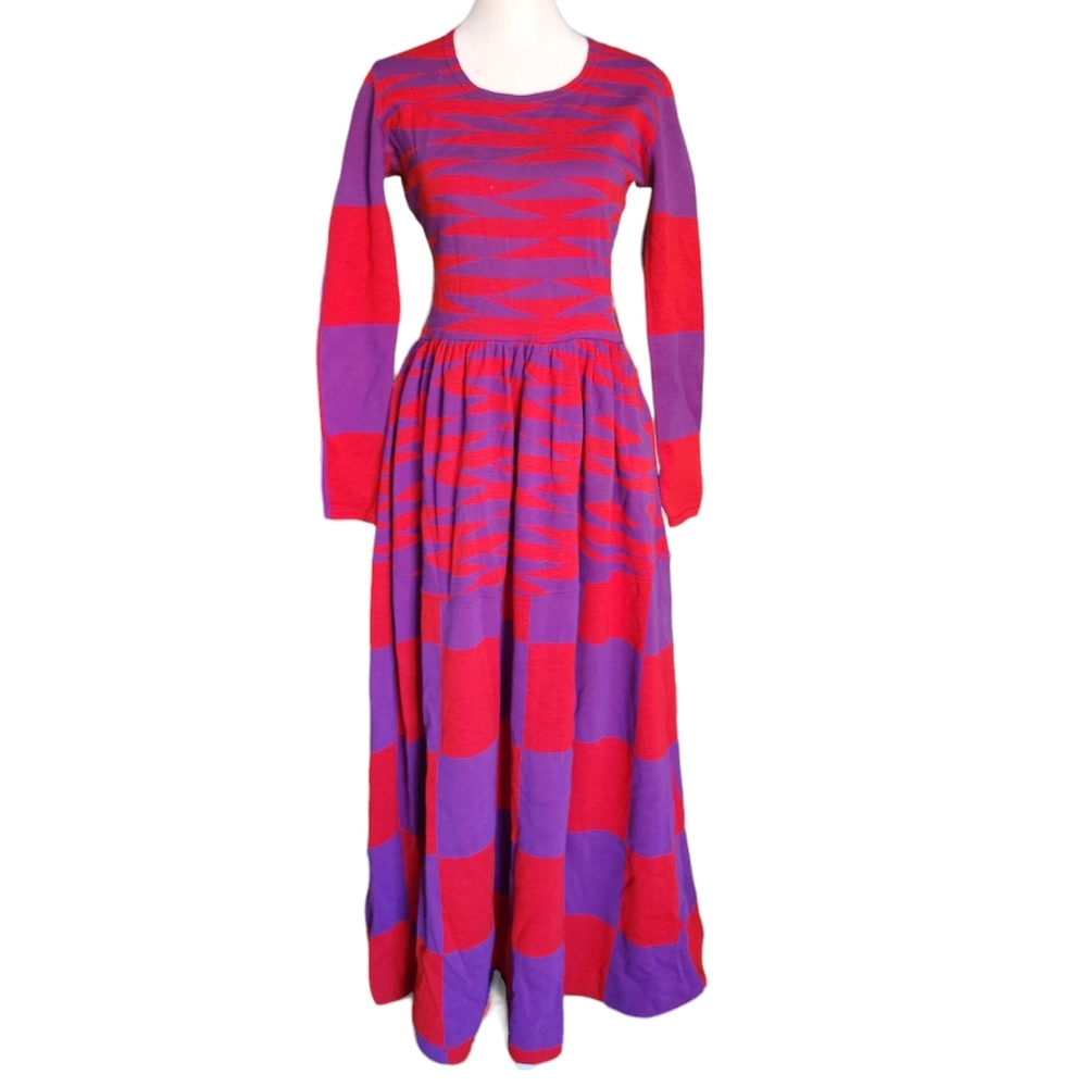 Vintage l. Magnin Rudi Gernreich Purple Red Long Sleeve Dress 10 - Picture 1 of 16